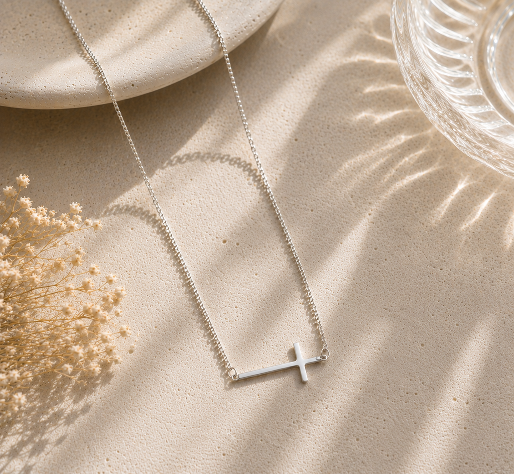 Sterling Silver (925) Side Cross Necklace