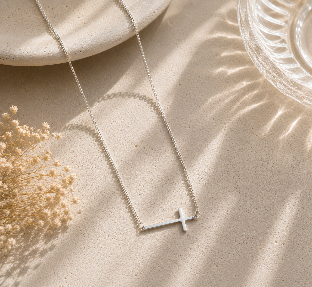 Sterling Silver (925) Side Cross Necklace